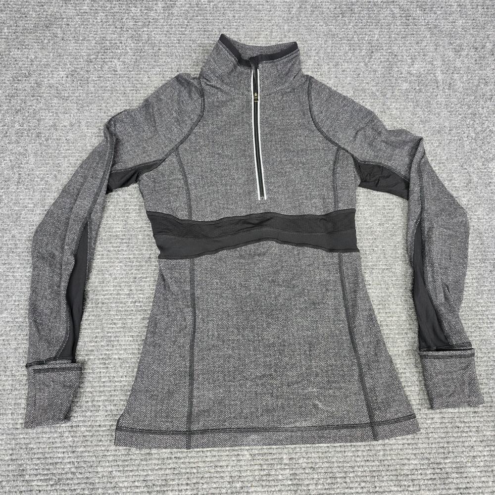Lululemon Run Full Tilt Half Zip Pullover Jacket 6 Gray Black Herringbone Rulu